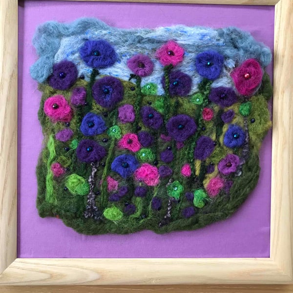 Flower-felted picture-contemporary artwork-colourful flower-wall art-home decor