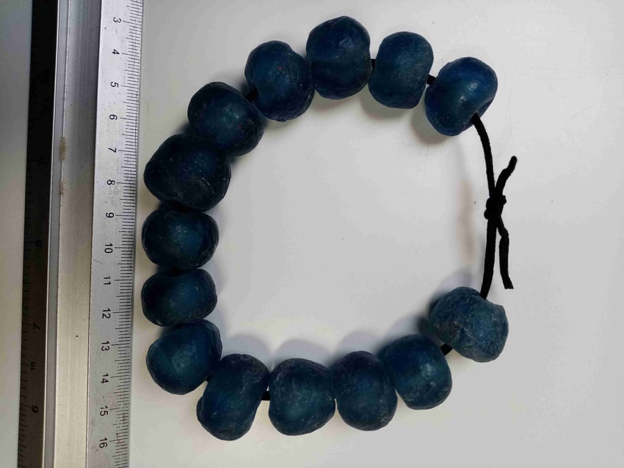 14 Giant aqua African recycled glass beads