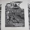 York Minster Walls View Original Lino Print
