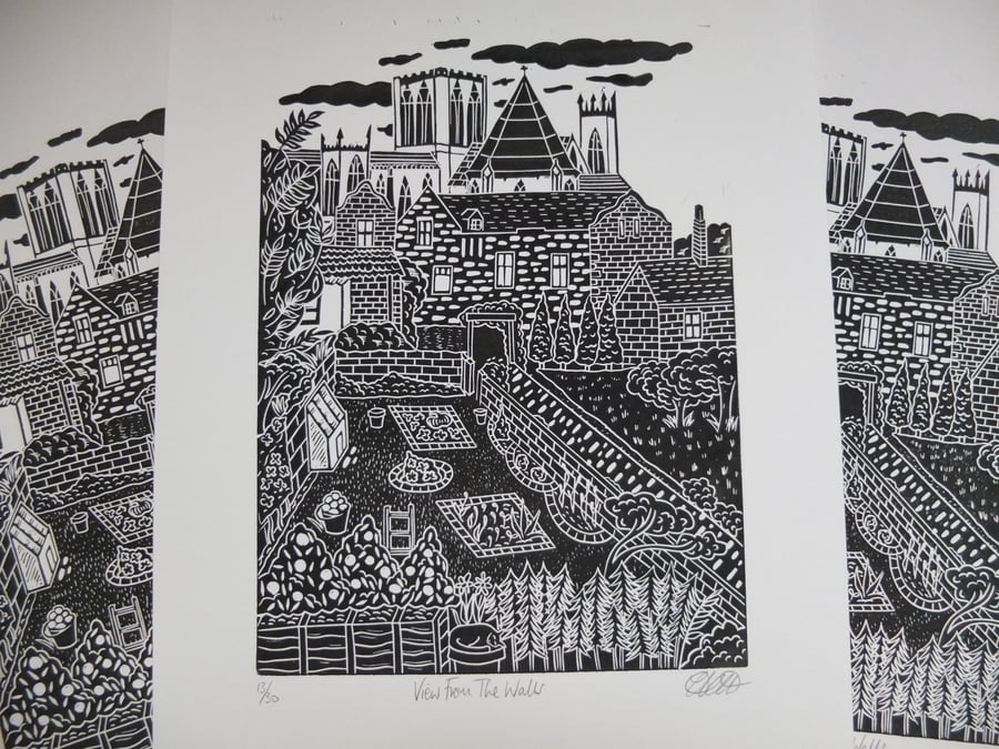 York Minster Walls View Original Lino Print