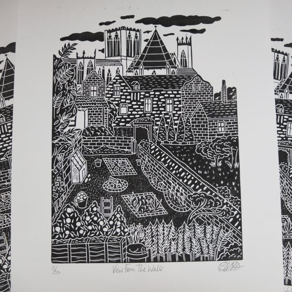 York Minster Walls View Original Lino Print