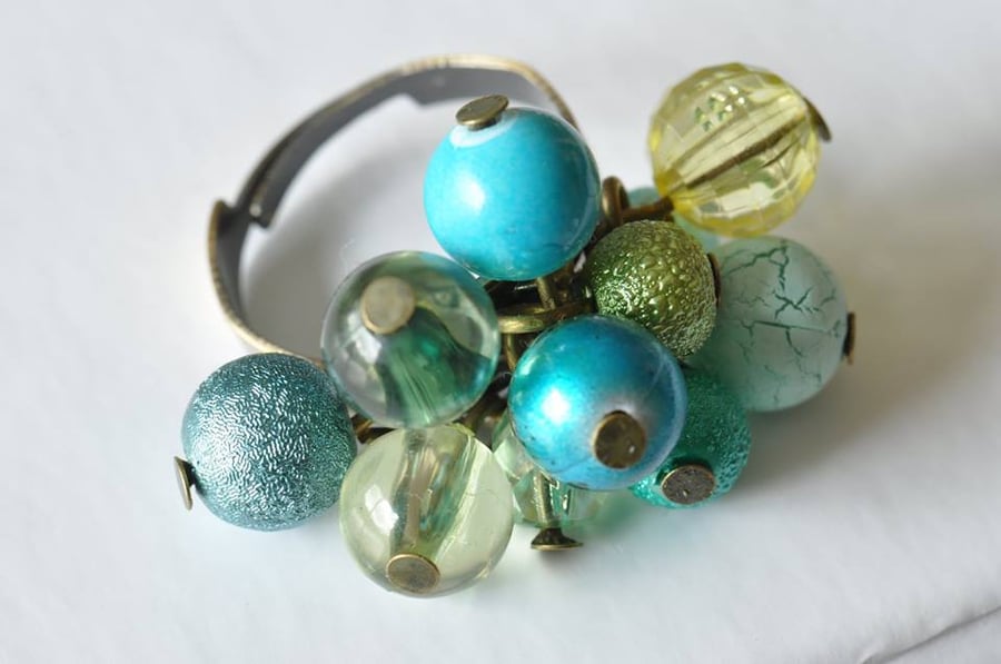 Handmade Blue and Green Beaded Ring