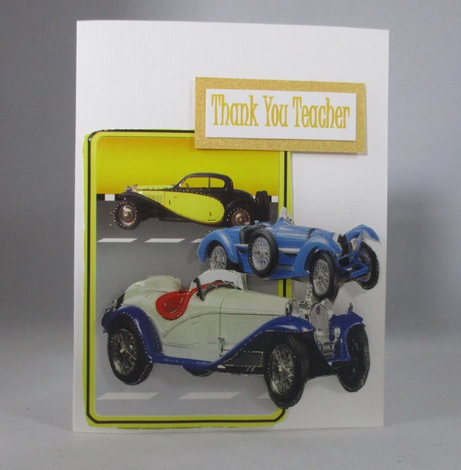 Small Male Teacher Thank You Card, 3D Old Cards, Handmade
