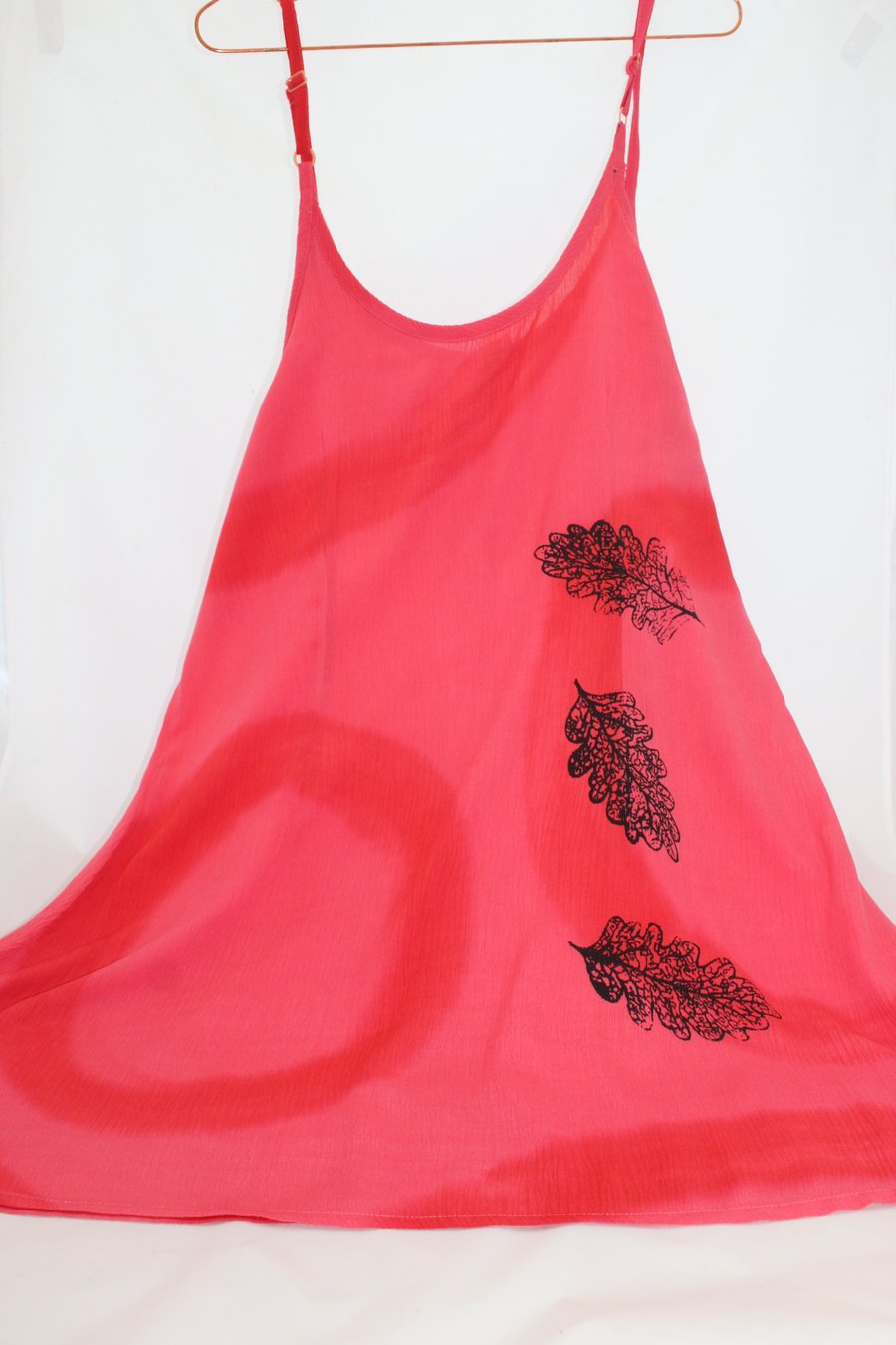 Vintage 90's Ladies oak leaf hand print Dress,Re worked Summer  dress,up cycled