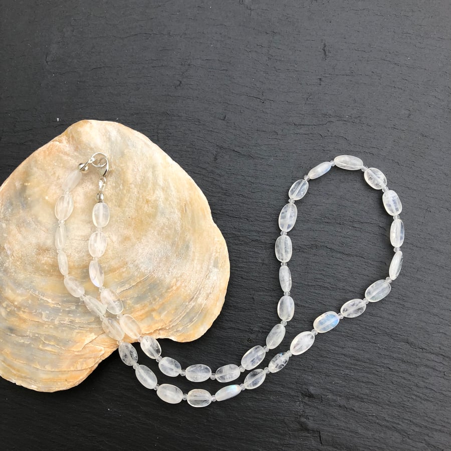 Rainbow moonstone and sterling silver necklace