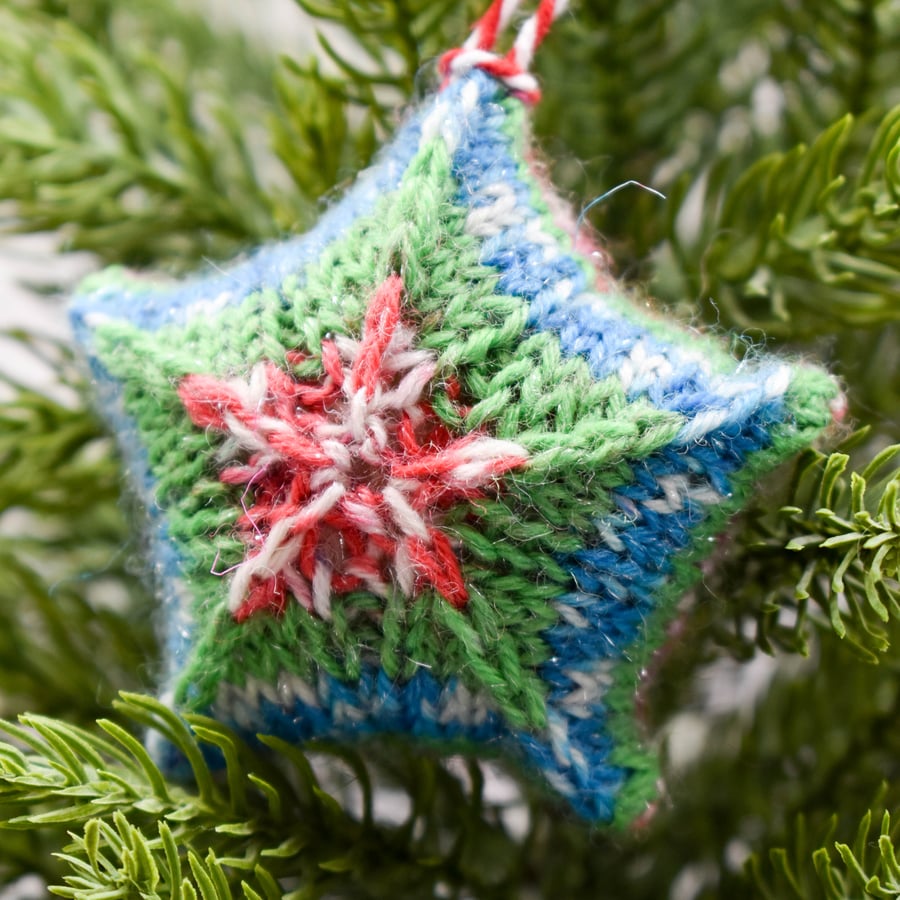 SOLD Hand knitted star - Christmas Decorations - Multicolour