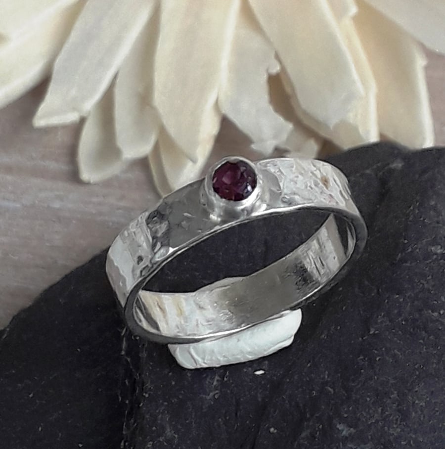 Ruby Solitaire Ring Sterling Silver Hallmarked , birthstone ring , July