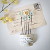 Clay and Button Flower Garden in a Floral Wood Block 'Enjoy the little things'