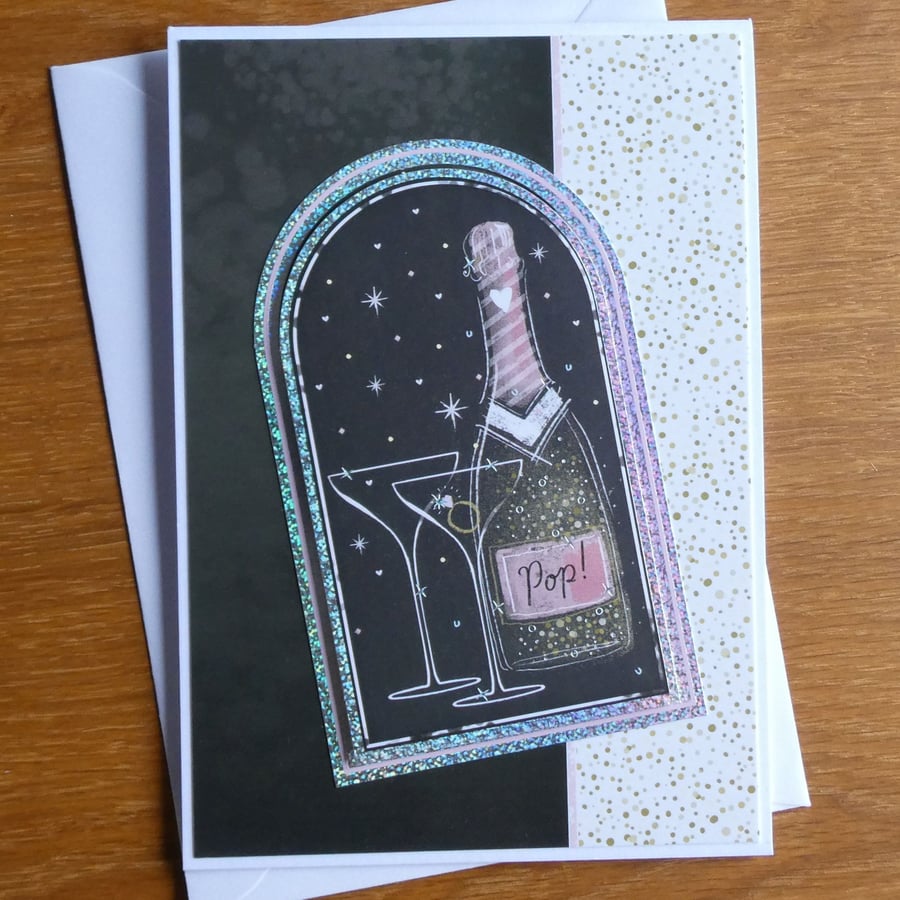 Engagement Congratulations Card - Champagne and Glasses