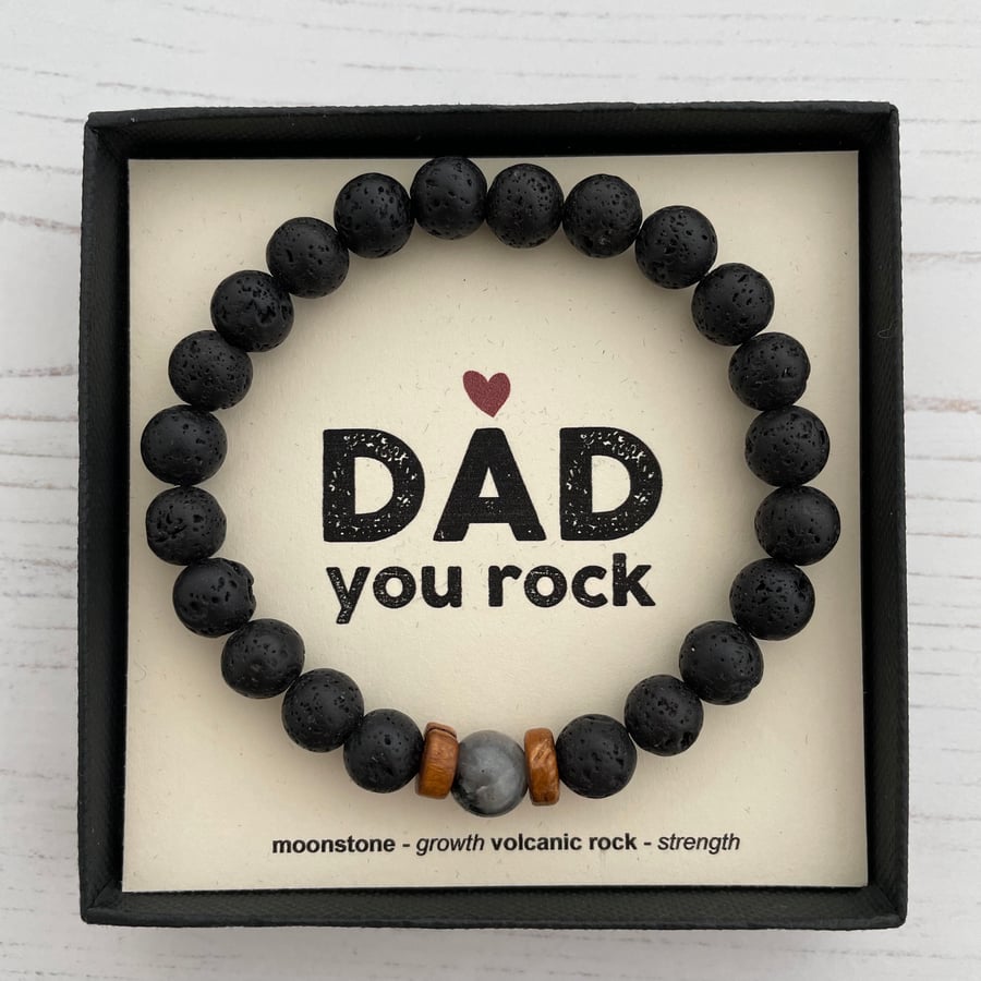 Dad You Rock Volcanic Rock Bracelet, Father’s Day Gift, Birthday Gift for Dad