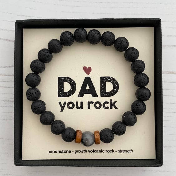 Dad You Rock Volcanic Rock Bracelet, Father’s Day Gift, Birthday Gift for Dad