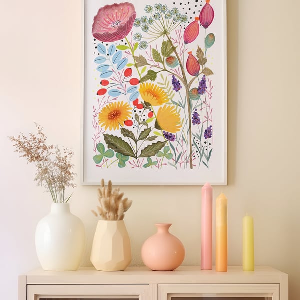 Floral wall art, Flowers, Watercolour floral print,A4 Art Print, Home Decor