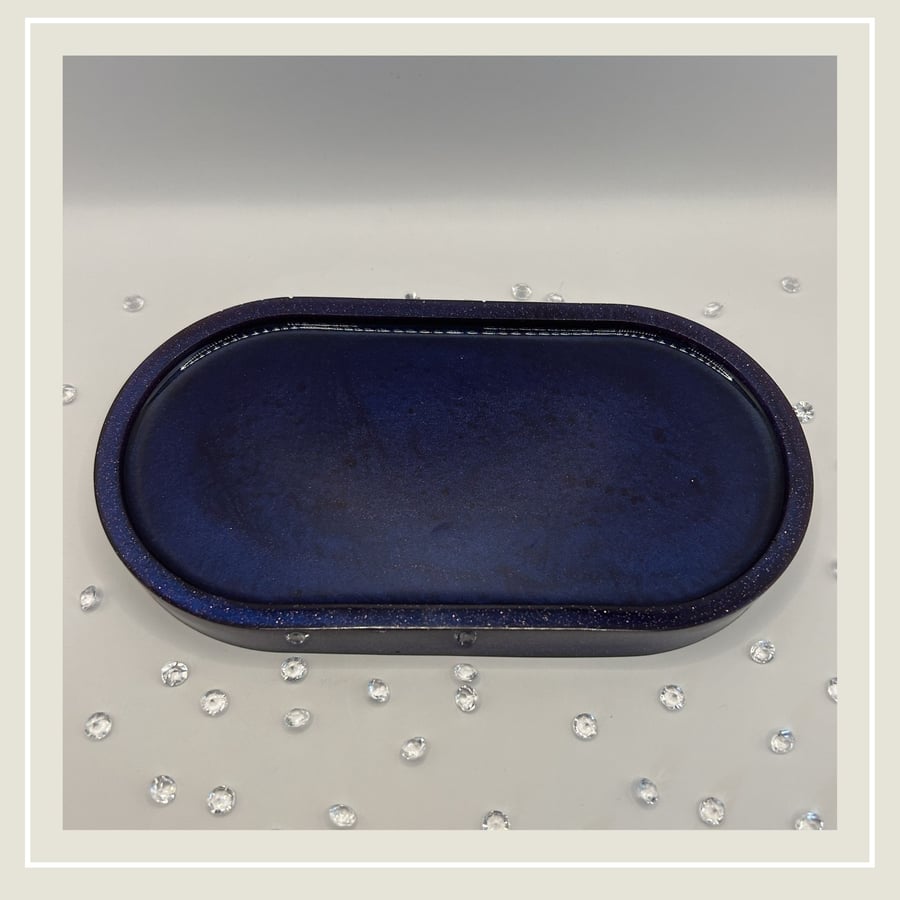 Deep Resin Oblong Tray in Deep Midnight Blue with Added Sparkle