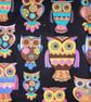 multi coloured Owls on black  shopping bag, Tote bag - Image 2