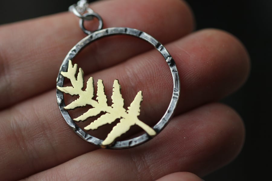 Brass Fern and Sterling Silver Necklace - Made to order