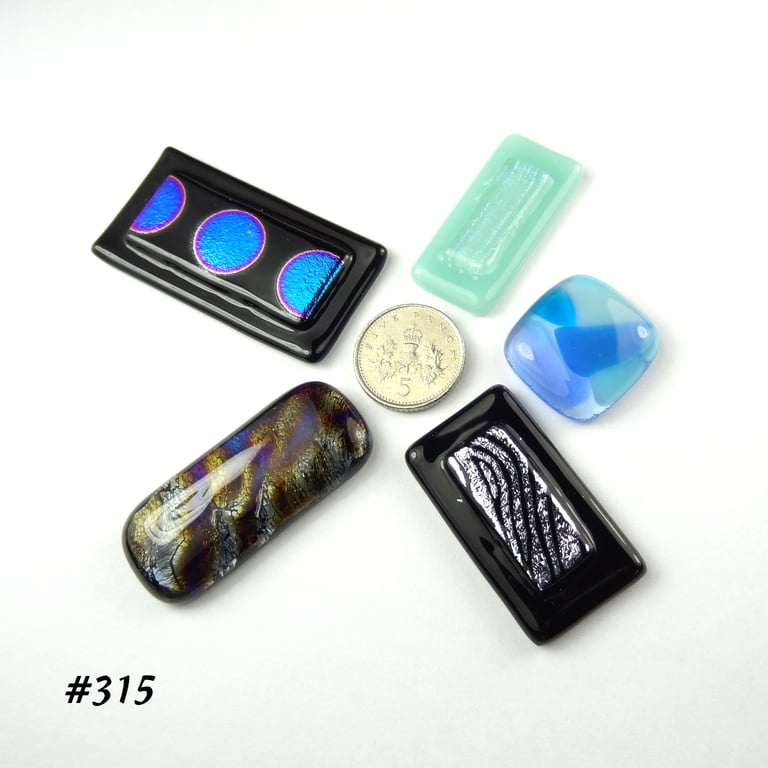 5 mixed glass cabochons, accessory glass, jewellery making, multicoloured (315)