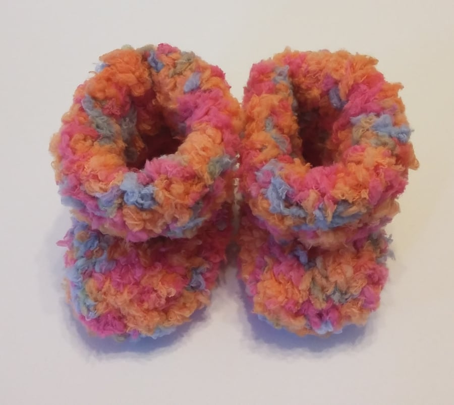 Snuggly Hand Knitted Bootees 0 to 6 months - Multi Coloured