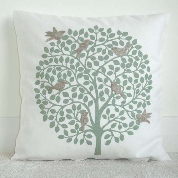 Birds Cushion Cover Zipped Oblong Bolster Case 16" x 12" Sanderson Bay Tree