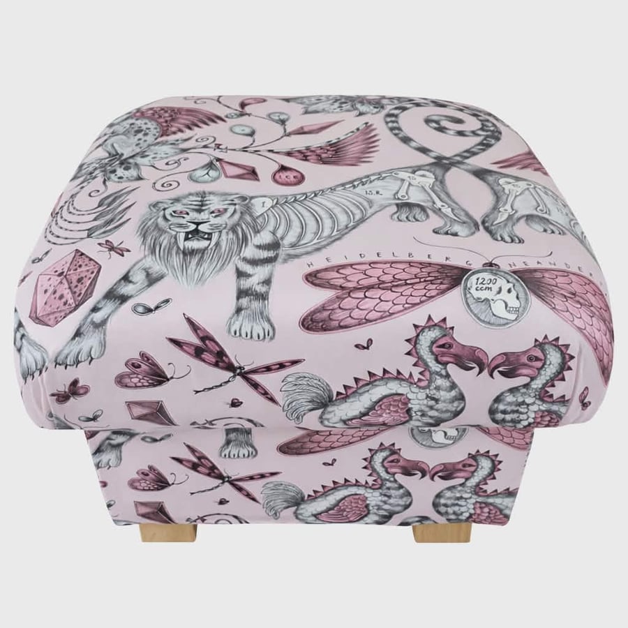 Storage Footstool Emma Shipley Extinct Pink Fabric Pouffe Dodo Animals Footstall