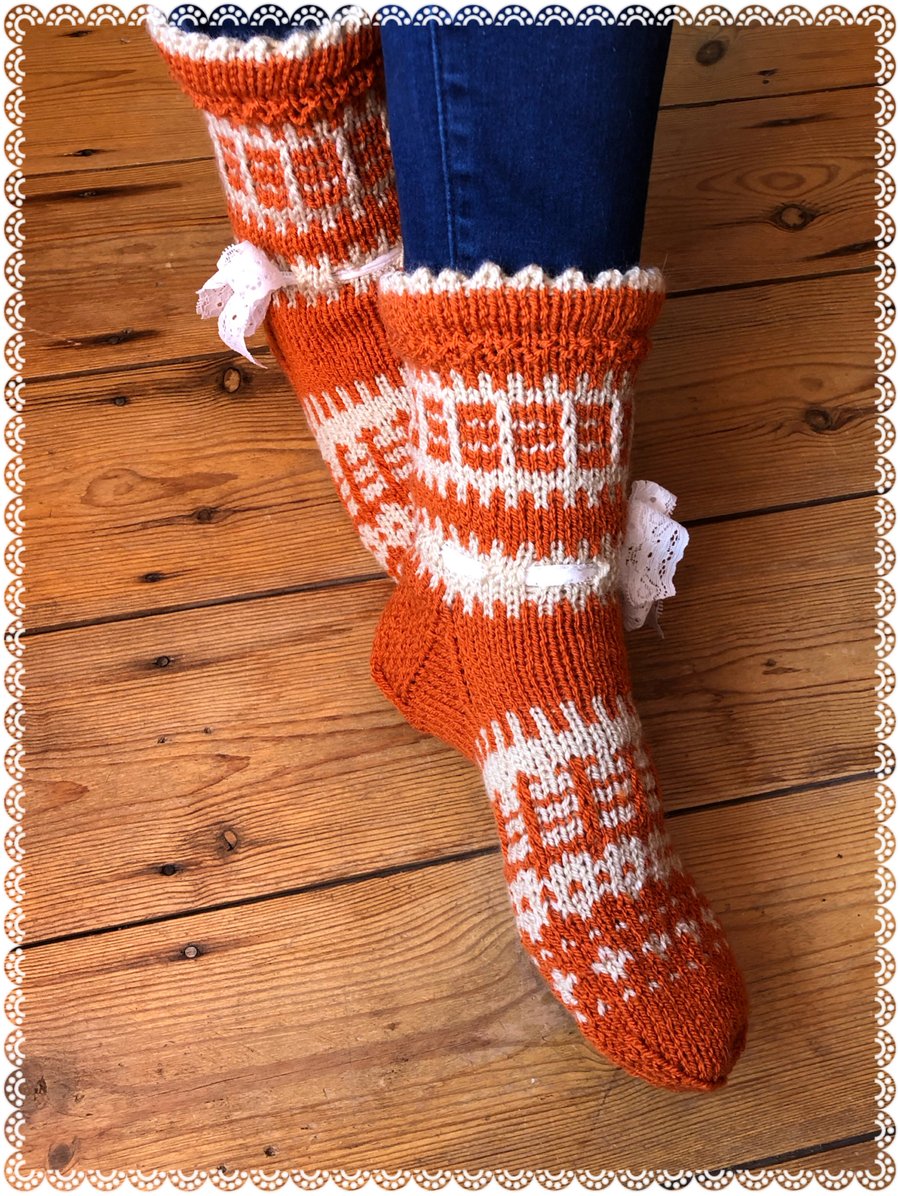 Hand knitted short Fairisle socks. 