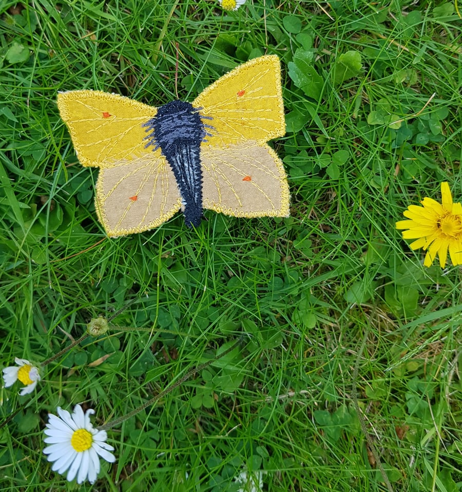 Silk butterfly brooch: Brimstone Yellow (male)