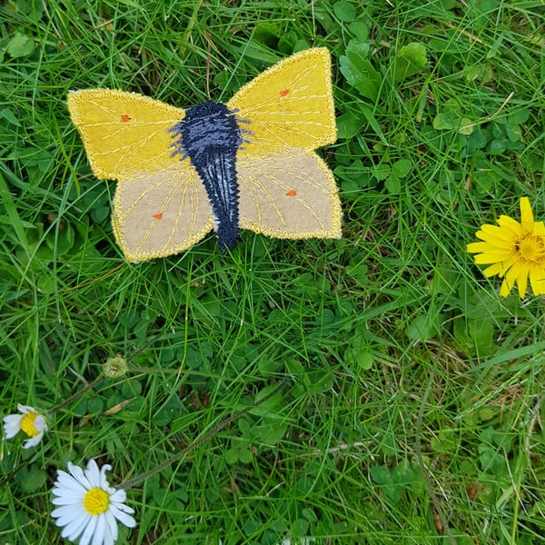 Silk butterfly brooch: Brimstone Yellow (male)