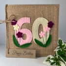 60th Handmade Birthday Card from wool felt. Keepsake Card. Textile card.