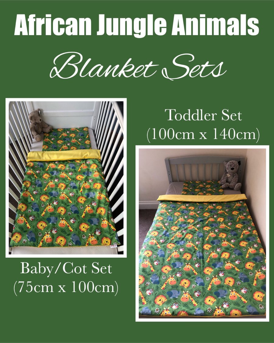 African Jungle Animals with Yellow Baby & Toddler Blanket Sets