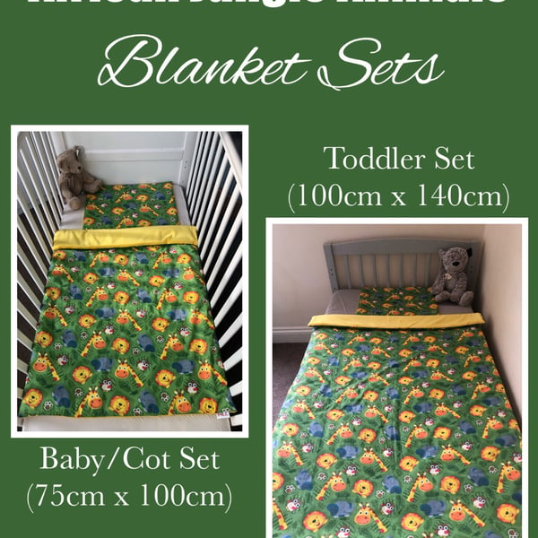 African Jungle Animals with Yellow Baby & Toddler Blanket Sets