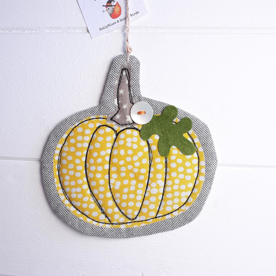 A Free Motion Embroidery Pumpkin Hanging Decoration