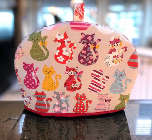 Tea Cosy in Pretty Cats Fabric Lined and Padded with Wadding  