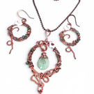 Solid Copper Statement Necklace and Earrings Set - Peridot & Amazonite Crystals