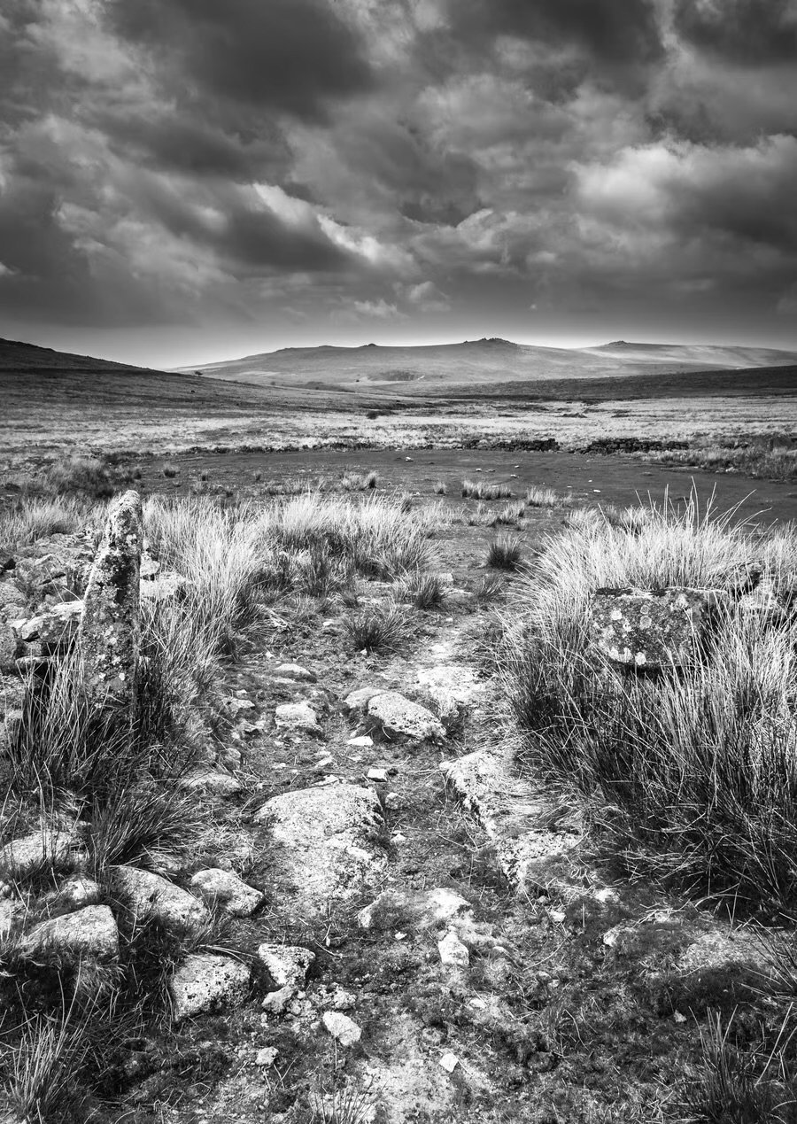 Dramatic cloudscape black & white photography print “Dartmoor Tors”