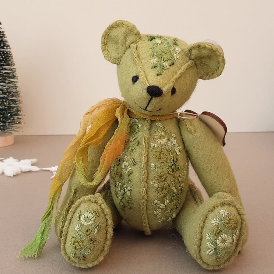 CUSTOM ORDER for KAREN hand sewn and embroidered collectable teddy bear 