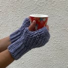 FINGERLESS MITTS , gloves ' Erme Trail '. Soft Wool blend. Blue.