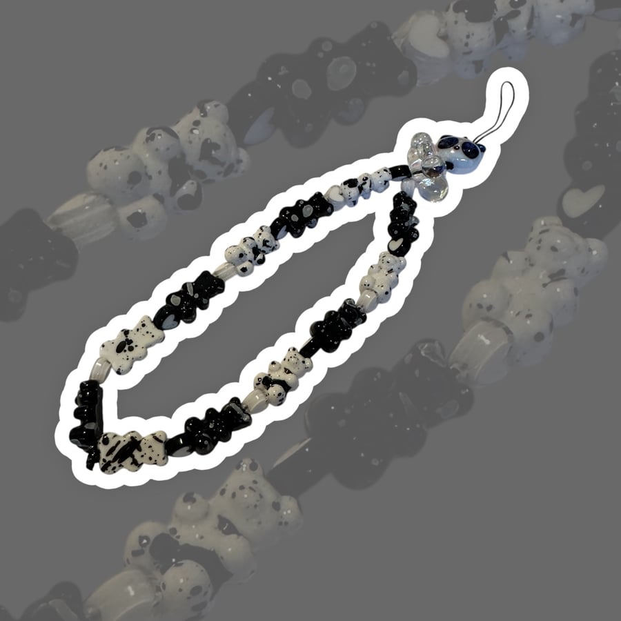 A Cute Little Bear Black & White Phone Charm
