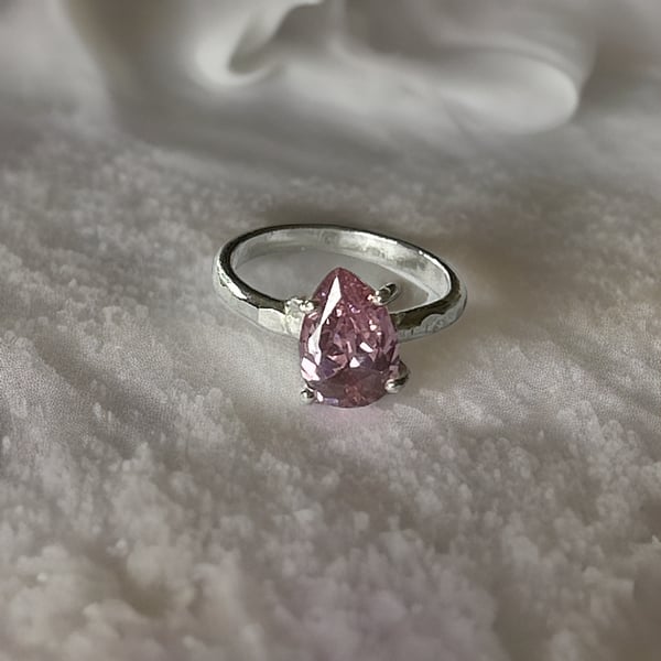 Pink Cubic Zirconia Silver Ring