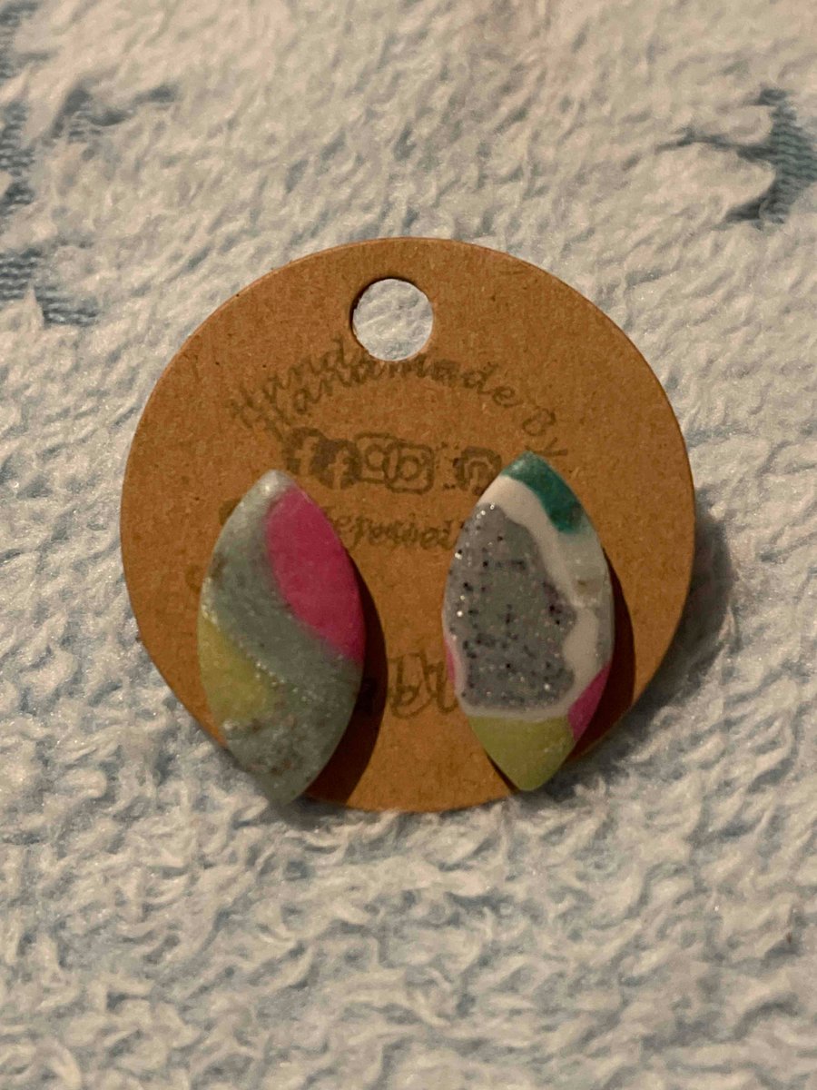 Handmade Polymer Clay Marble Mix Stud Earrings 