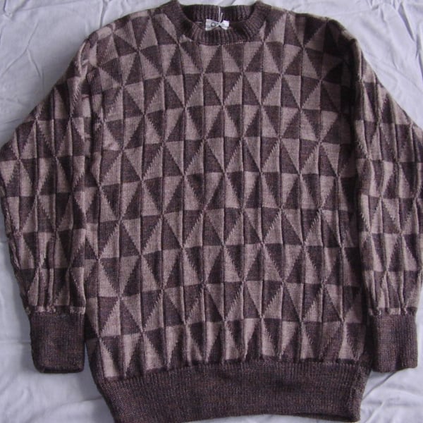 Triangle Jumper in brown and fawn, diamonds, Perfectly Imperfect