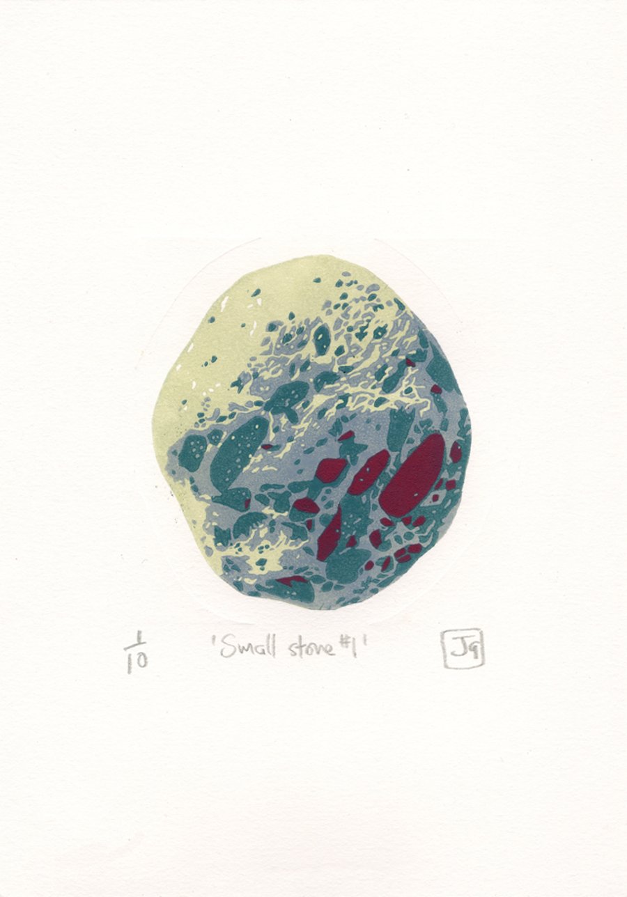 Small Stone Study No.1 A5 4-colour reduction linocut print