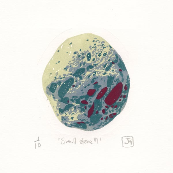 Small Stone Study No.1 A5 4-colour reduction linocut print