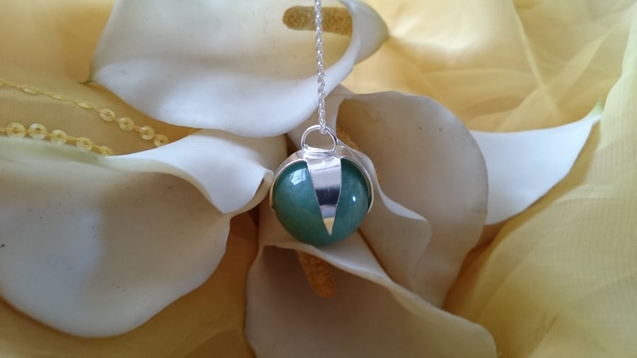 Aventurine ball sterling silver necklace