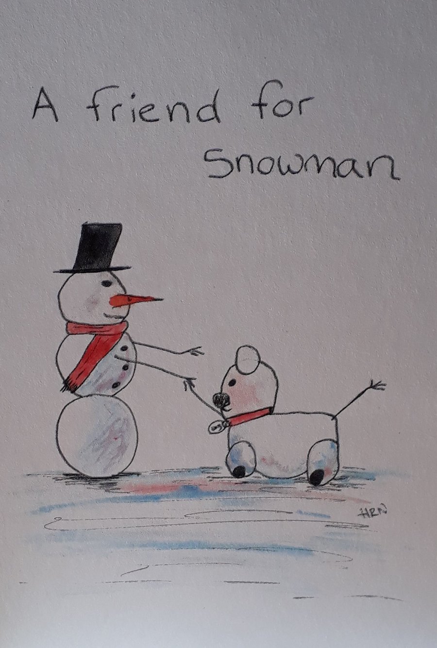 A Friend for Snowman, white blank A6 card printed from original design