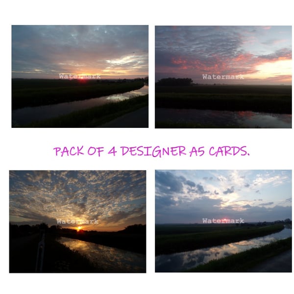  Pack of 4  Norfolk Sunset & Sunrises Blank Inside A5 Cards With Envelopes.