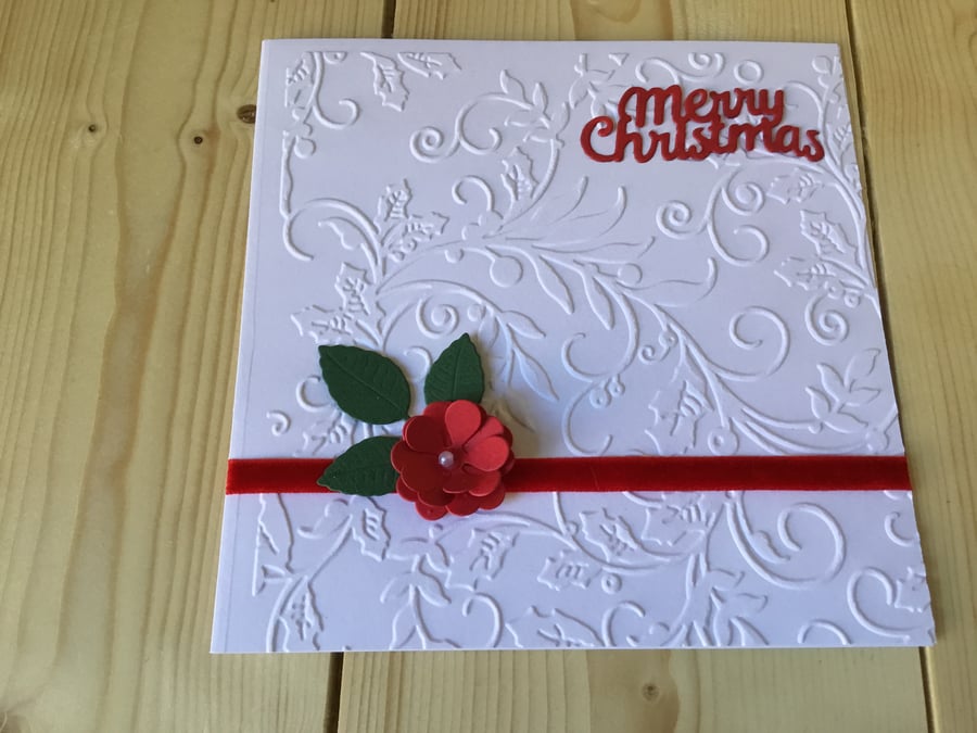 Handmade, embossed Christmas rose card CC242