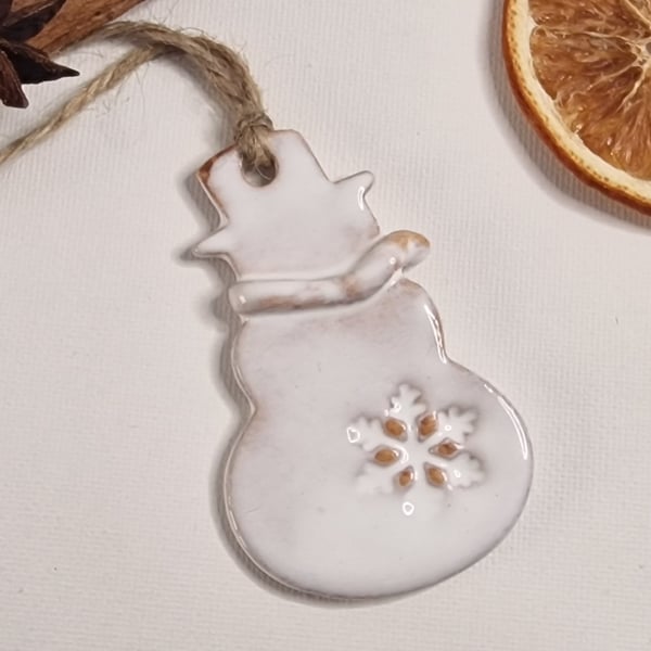 Handmade Ceramic Snowman. Christmas decoration.