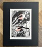Long Tailed Tits Original Mounted Lino Print - Image 4