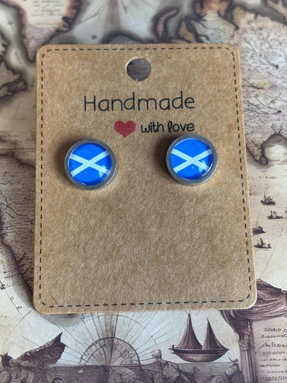 Scotland Flag Stud Earrings - Handmade Jewellery - 1cm diameter - Scottish Jewel