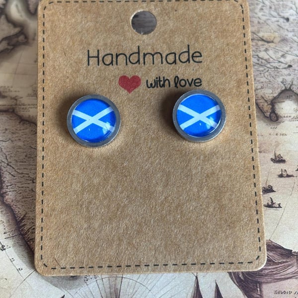 Scotland Flag Stud Earrings - Handmade Jewellery - 1cm diameter - Scottish Jewel
