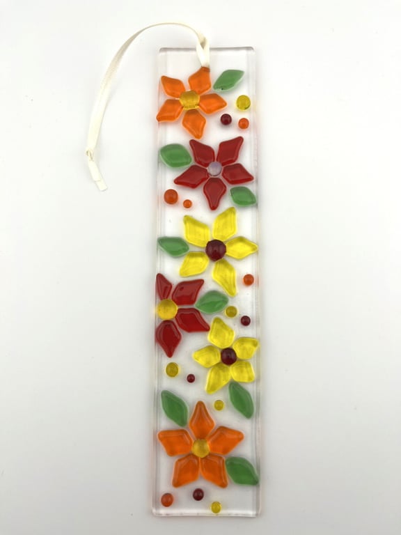 Fused glass suncatcher Red, Orange and Yellow flowers
